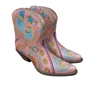Dingo Pink Embroidered Heeled Boots western cowboy